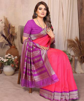 Pink banarasi silk jacquard saree for women 4