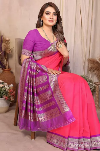 Pink banarasi silk jacquard saree for women