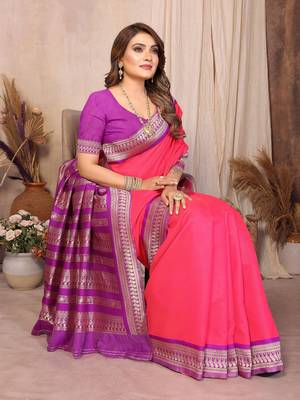 Pink banarasi silk jacquard saree for women 5