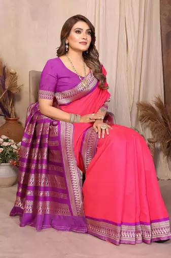 Pink banarasi silk jacquard saree for women