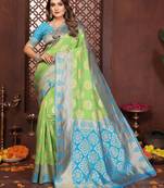 Parrot-green banarasi silk jacquard saree for women