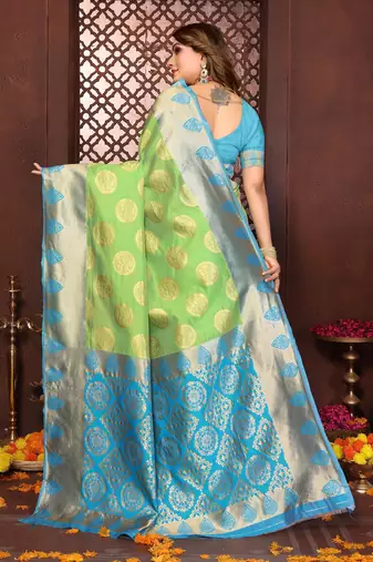 Parrot-green banarasi silk jacquard saree for women