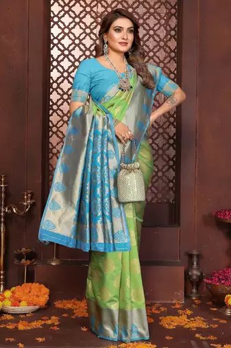 Parrot-green banarasi silk jacquard saree for women