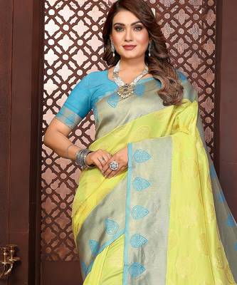 Yellow banarasi silk jacquard saree for women 1