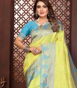 Yellow banarasi silk jacquard saree for women