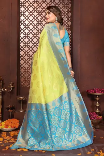 Yellow banarasi silk jacquard saree for women