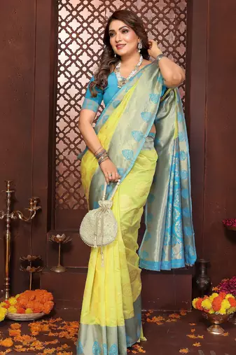 Yellow banarasi silk jacquard saree for women