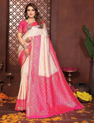 Pink banarasi silk jacquard saree for women 1