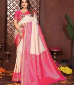 Pink banarasi silk jacquard saree for women