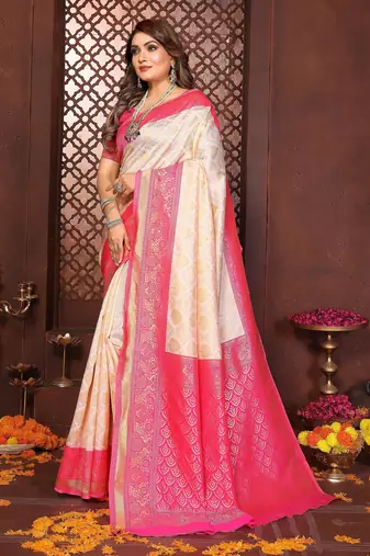 Pink banarasi silk jacquard saree for women
