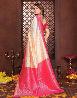 Pink banarasi silk jacquard saree for women 3