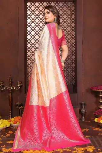 Pink banarasi silk jacquard saree for women