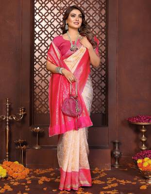 Pink banarasi silk jacquard saree for women 4