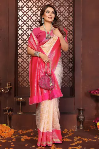 Pink banarasi silk jacquard saree for women