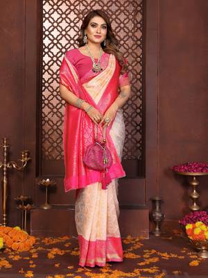Pink banarasi silk jacquard saree for women 5