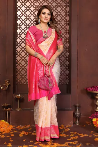 Pink banarasi silk jacquard saree for women