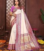 Cream banarasi silk jacquard saree for women
