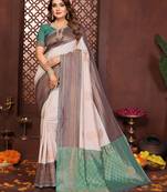 Beige banarasi silk jacquard saree for women