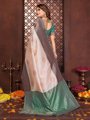 Beige banarasi silk jacquard saree for women 3