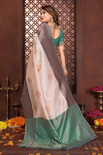 Beige banarasi silk jacquard saree for women