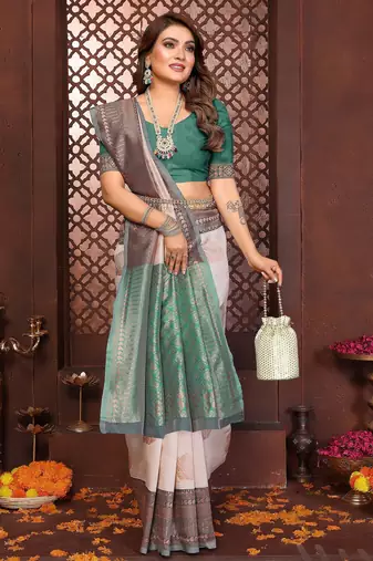 Beige banarasi silk jacquard saree for women