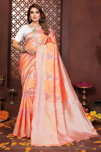Peach banarasi silk jacquard saree for women