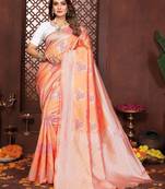 Peach banarasi silk jacquard saree for women