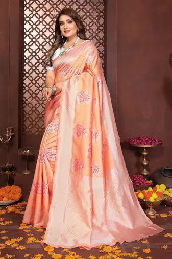 Peach banarasi silk jacquard saree for women