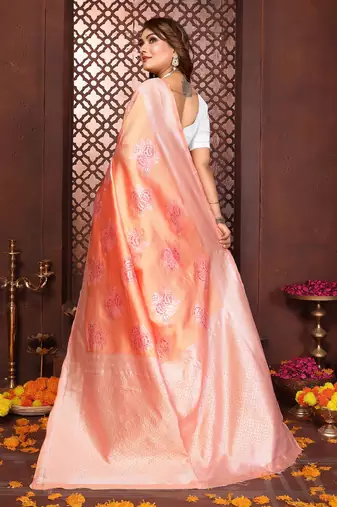 Peach banarasi silk jacquard saree for women