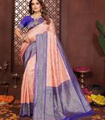 Peach banarasi silk jacquard saree for women