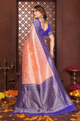 Peach banarasi silk jacquard saree for women