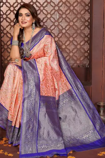 Peach banarasi silk jacquard saree for women