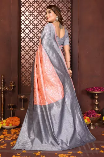 peach banarasi silk jacquard saree for women