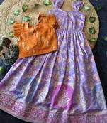 Festive wear lavender dola silk zari and thread weaving gown with orange koti
