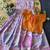 Festive wear lavender dola silk zari and thread weaving gown with orange koti