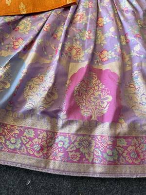 Festive wear lavender dola silk zari and thread weaving gown with orange koti 3