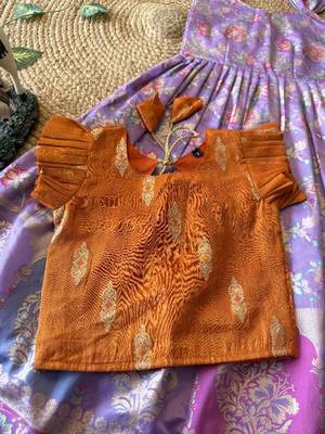 Festive wear lavender dola silk zari and thread weaving gown with orange koti 4