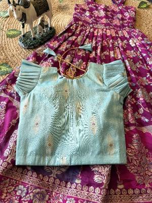 Festive wear magenta dola silk zari and thread weaving gown with skyblue koti 4