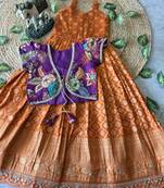 Festive wear dola silk zari and thread weaving gown with position print koti