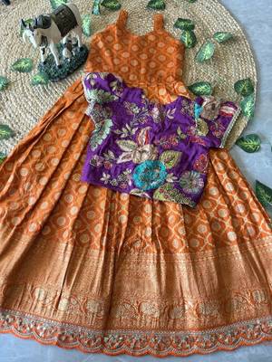 Festive wear dola silk zari and thread weaving gown with position print koti 2