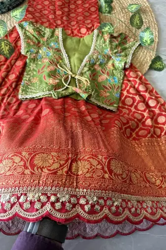 Festive wear dola silk zari and thread weaving gown with position print koti