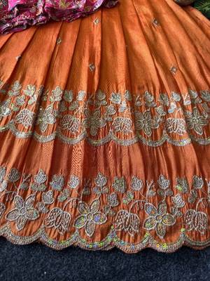 Designer tissue silk embroidered work gown with koti for kids 4