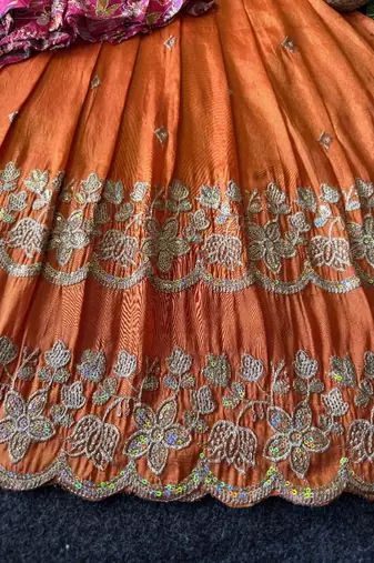 Designer tissue silk embroidered work gown with koti for kids