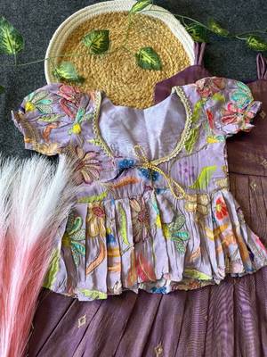 Designer tissue silk embroidered work gown with koti for kids 3