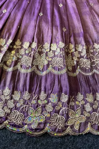 Designer tissue silk embroidered work gown with koti for kids