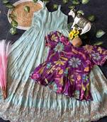 Designer tissue silk embroidered work gown with koti for kids
