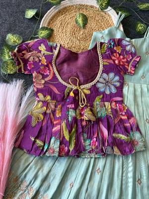 Designer tissue silk embroidered work gown with koti for kids 3