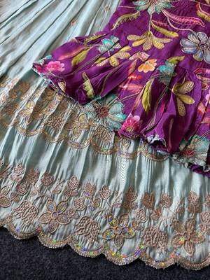 Designer tissue silk embroidered work gown with koti for kids 4