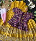 Designer tissue silk embroidered work gown with koti for kids