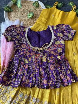 Designer tissue silk embroidered work gown with koti for kids 3
